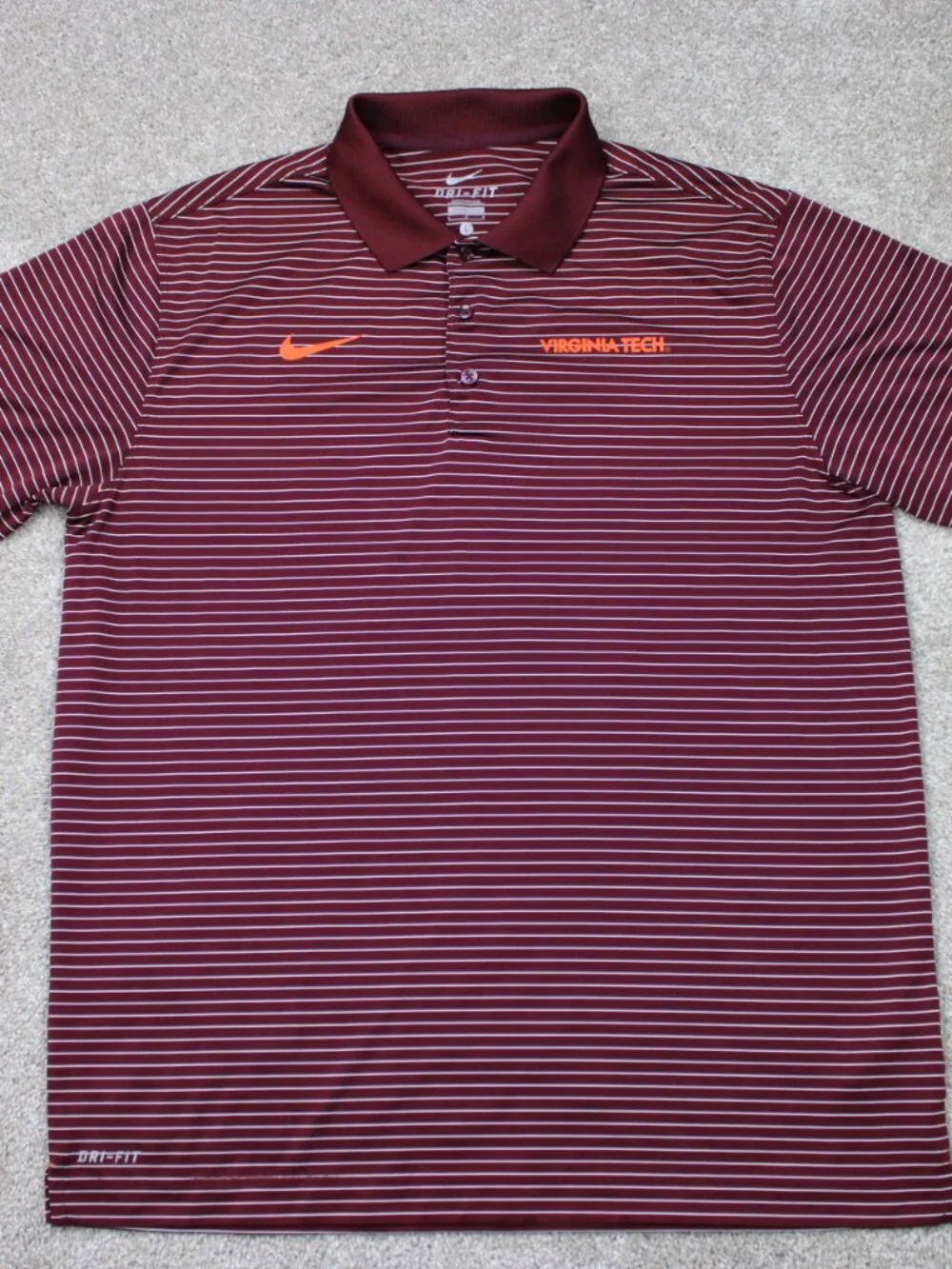 Nike Virginia Tech Hokies Polo Shirt Mens Large Red Dri-Fit Poly Short Sleeve